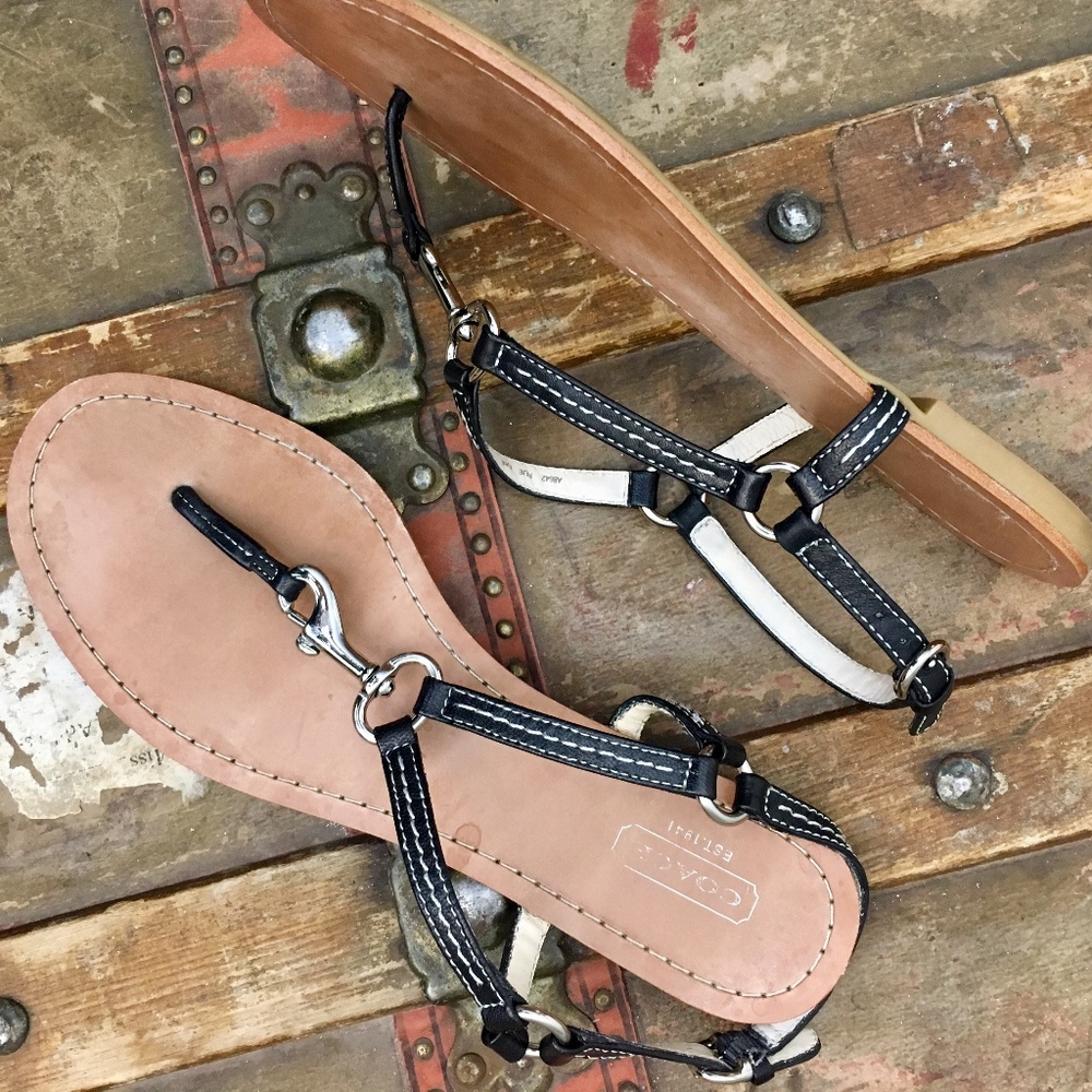 Coach 'Rue' Slingback Flat Thong Sandals Latch EUC